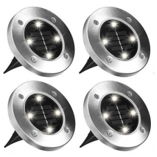 Set 4 lampi solare pentru pamant, Silver Disk Lights